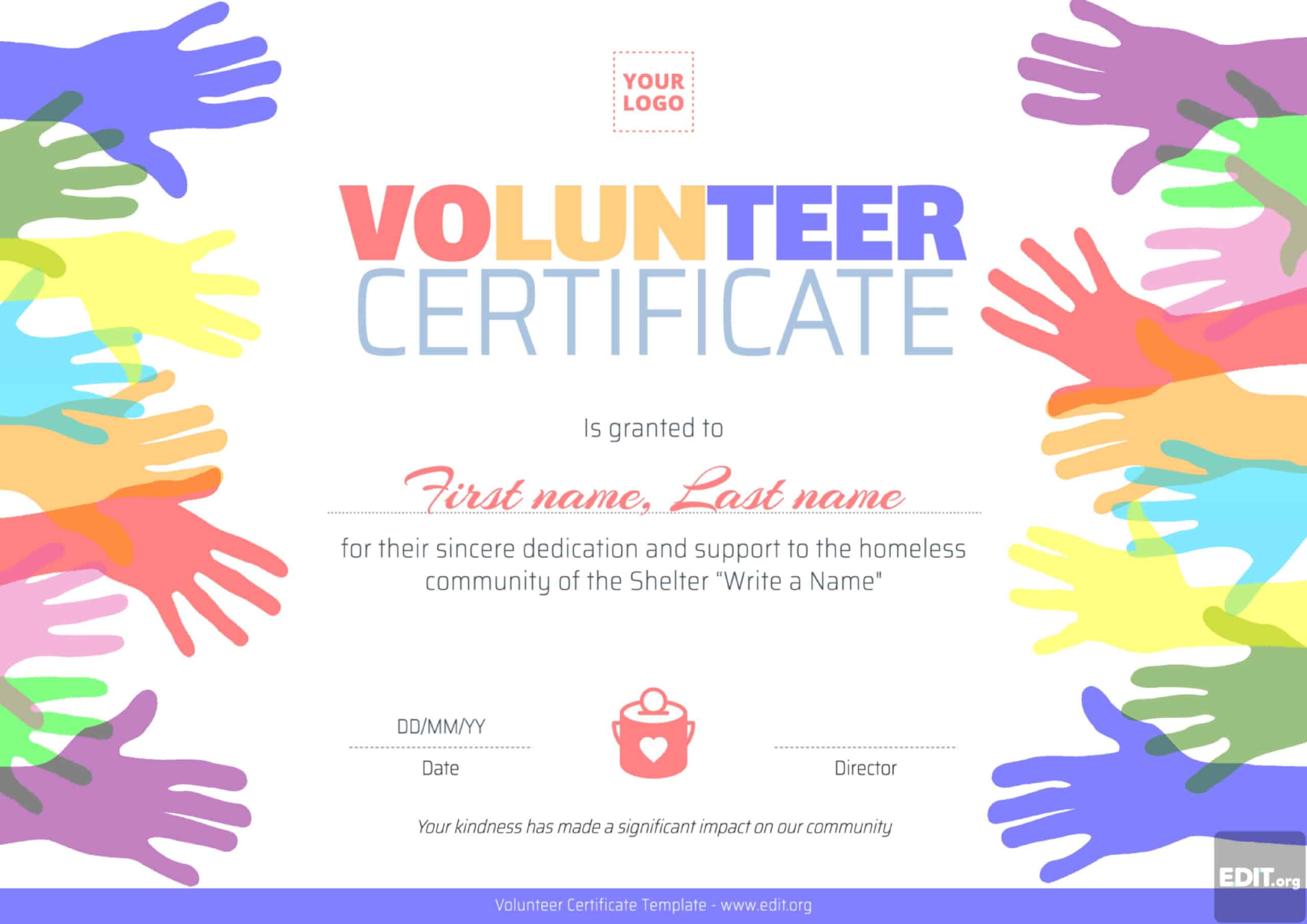 Fillable Volunteer Certificate Fillable Volunteer Certificate