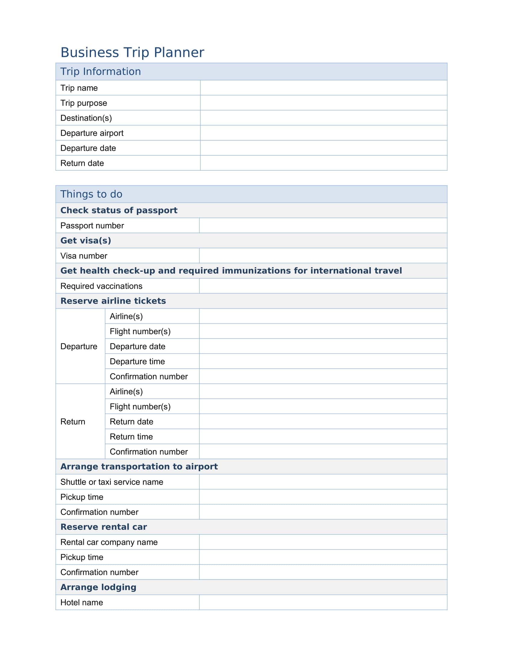Fillable Word Travel Planner Fillable Word Travel Planner