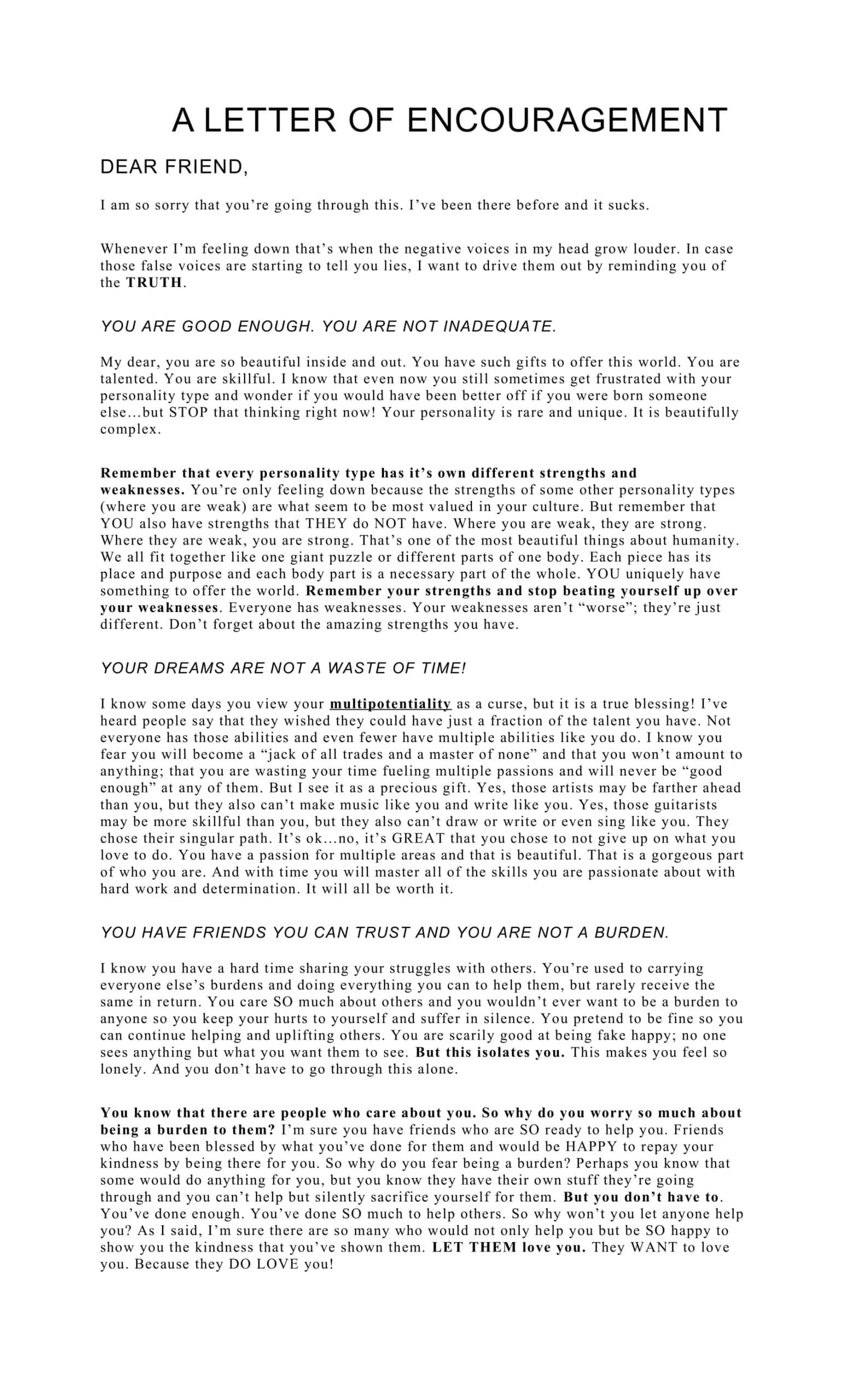 Free Letter Of Encouragement Pdf Free Letter Of Encouragement Pdf