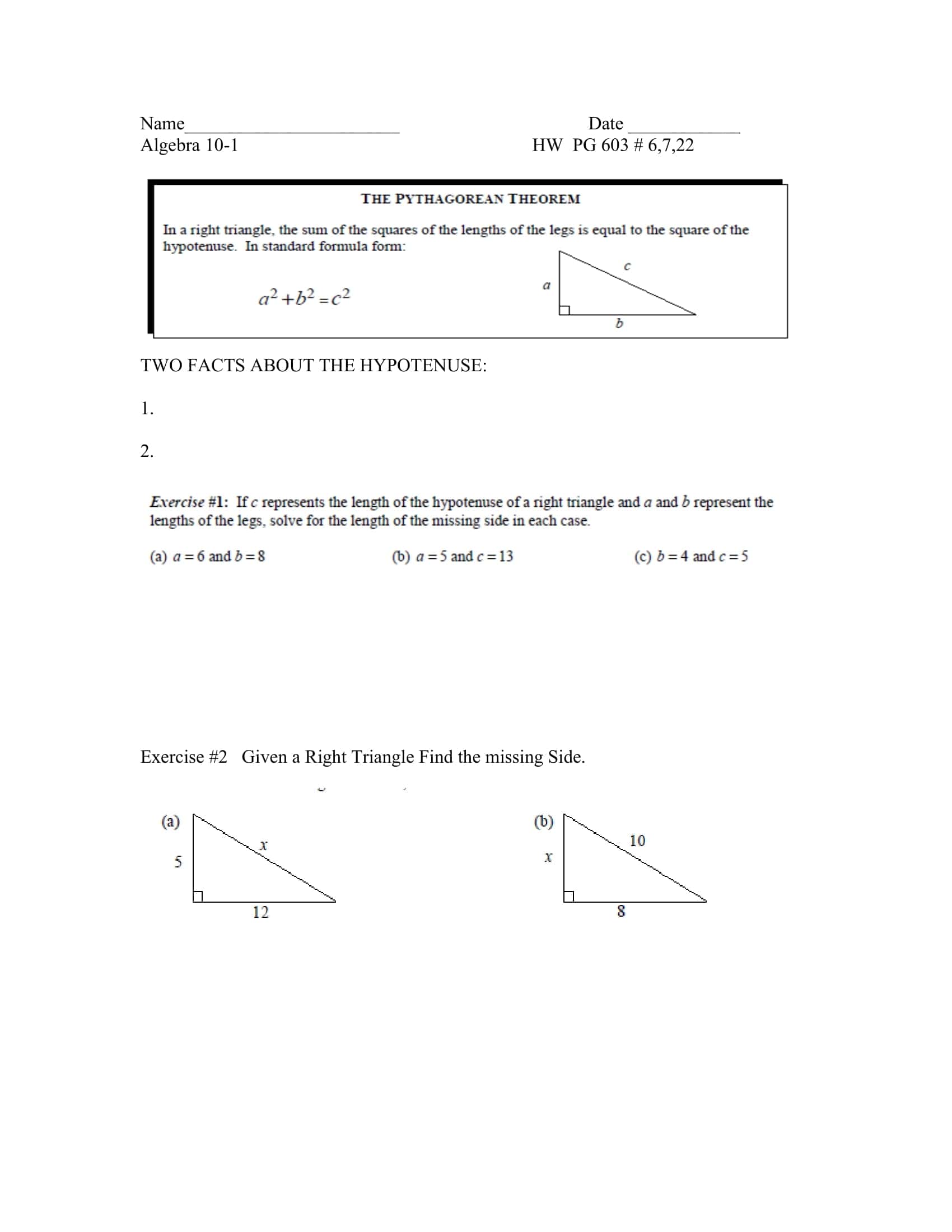 Free Printable Pythagorean Theorem Worksheet Free Printable Pythagorean Theorem Worksheet