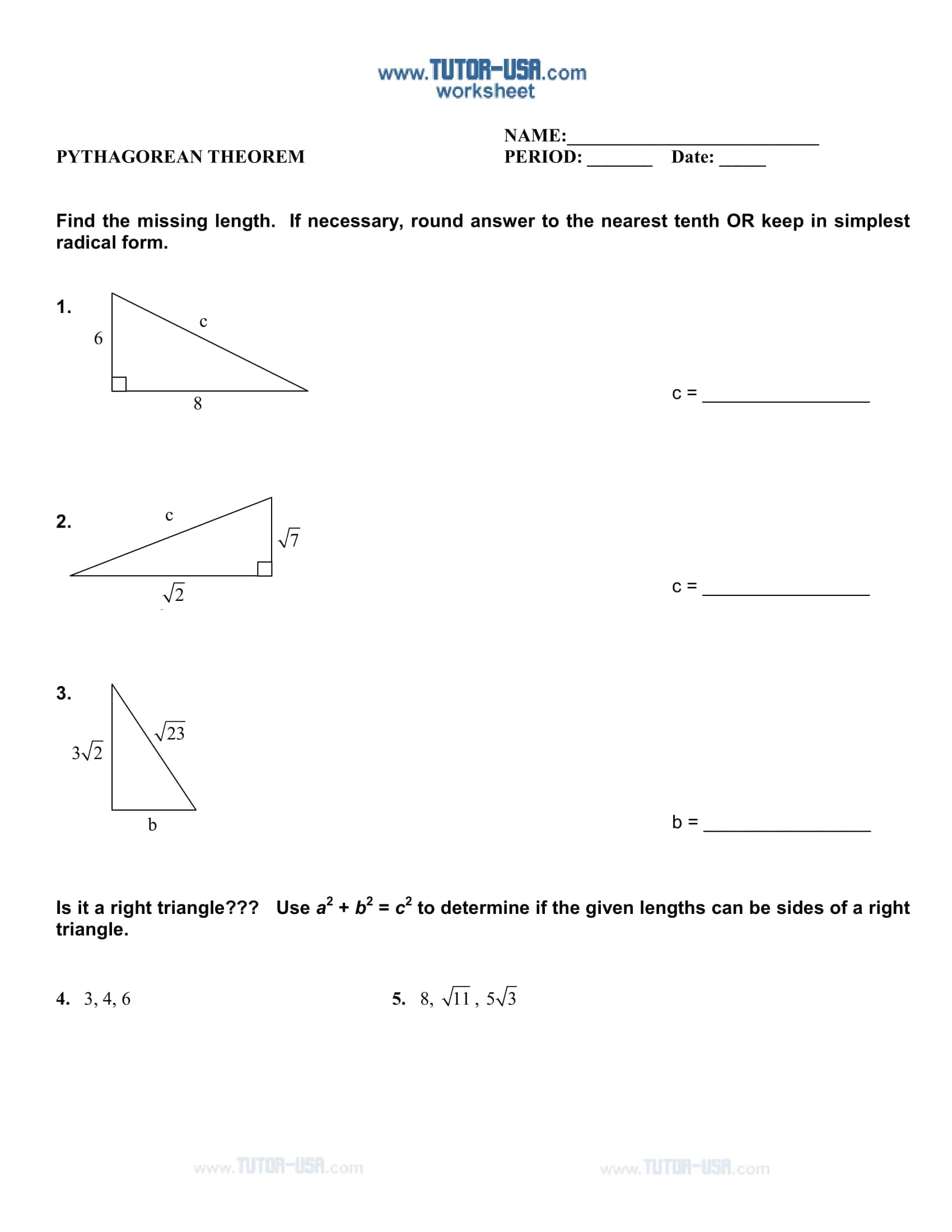 Free Pythagorean Theorem Worksheets Free Pythagorean Theorem Worksheets