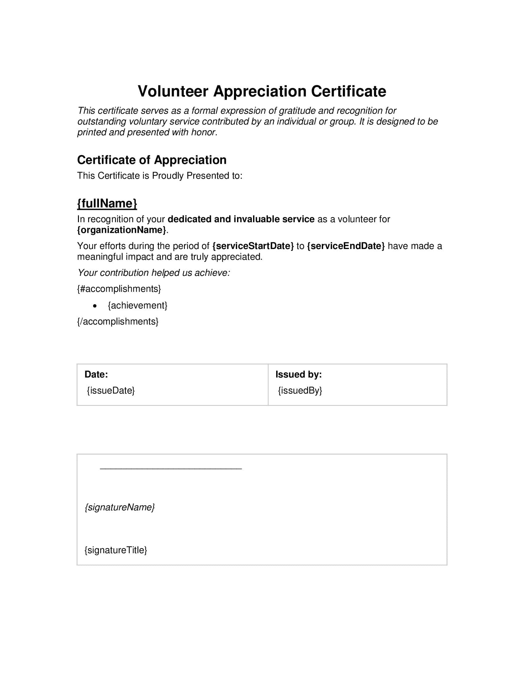 Free Volunteer Certificate Free Volunteer Certificate