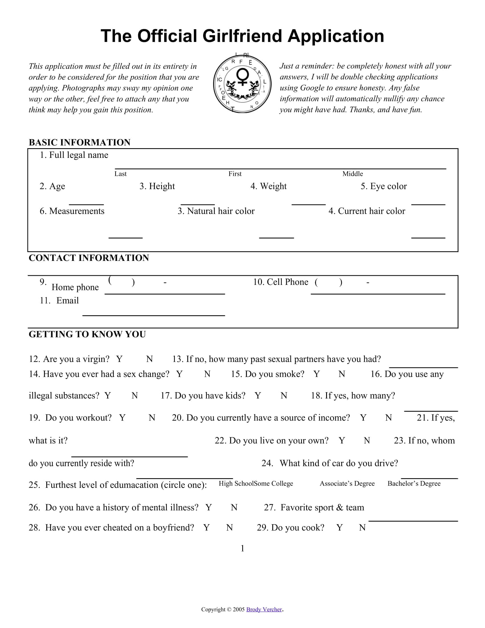 Girlfriend Application Form Download Girlfriend Application Form Download