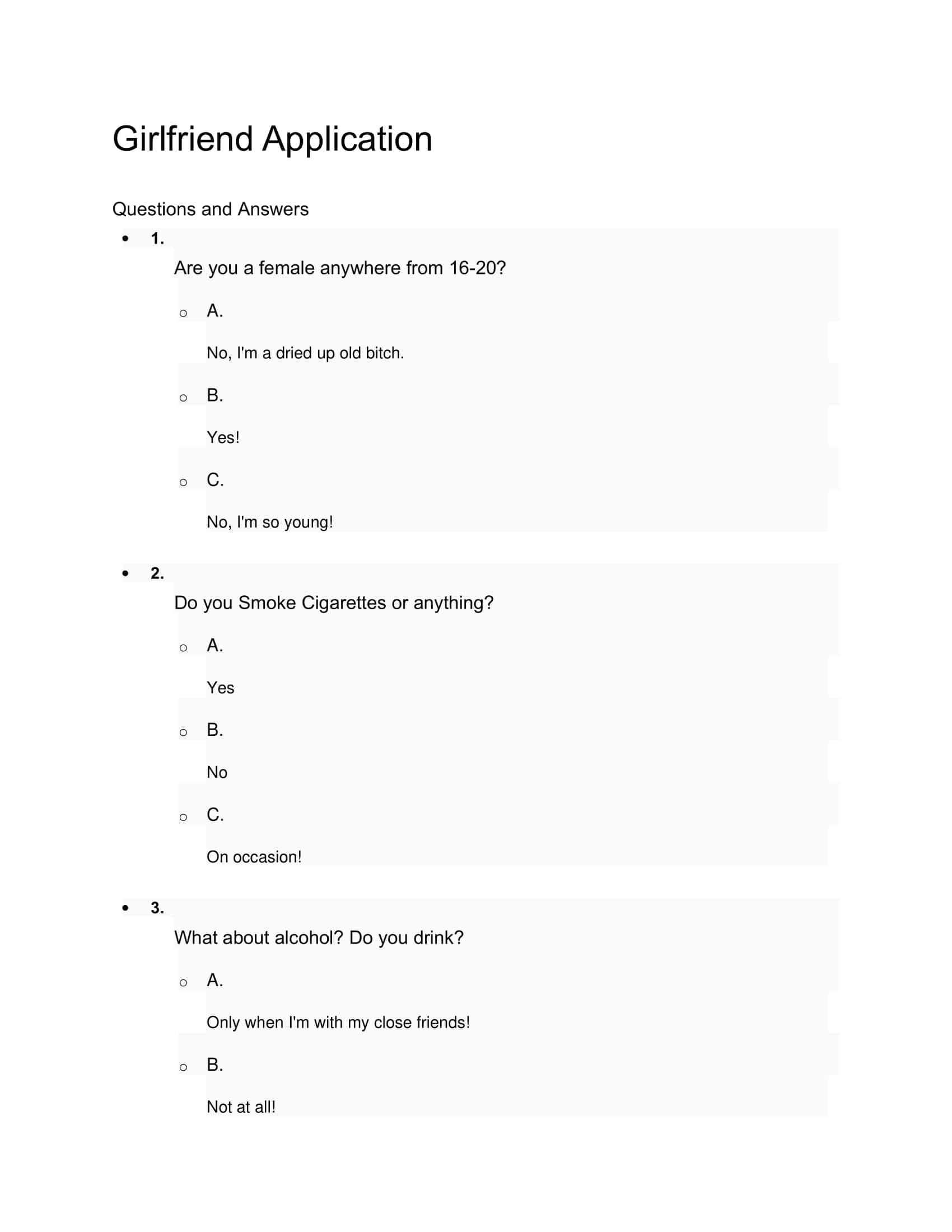 Girlfriend Application Form Simple Girlfriend Application Form Simple