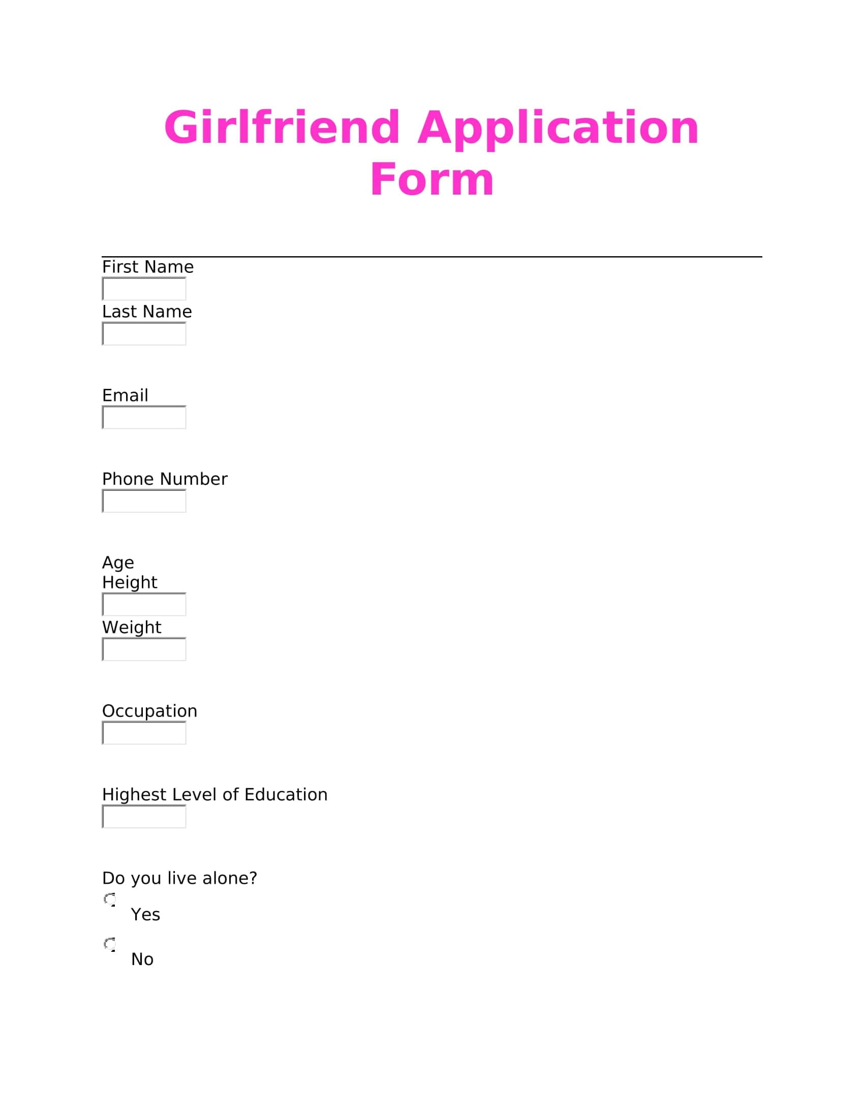 Girlfriend Application Form Word Girlfriend Application Form Word