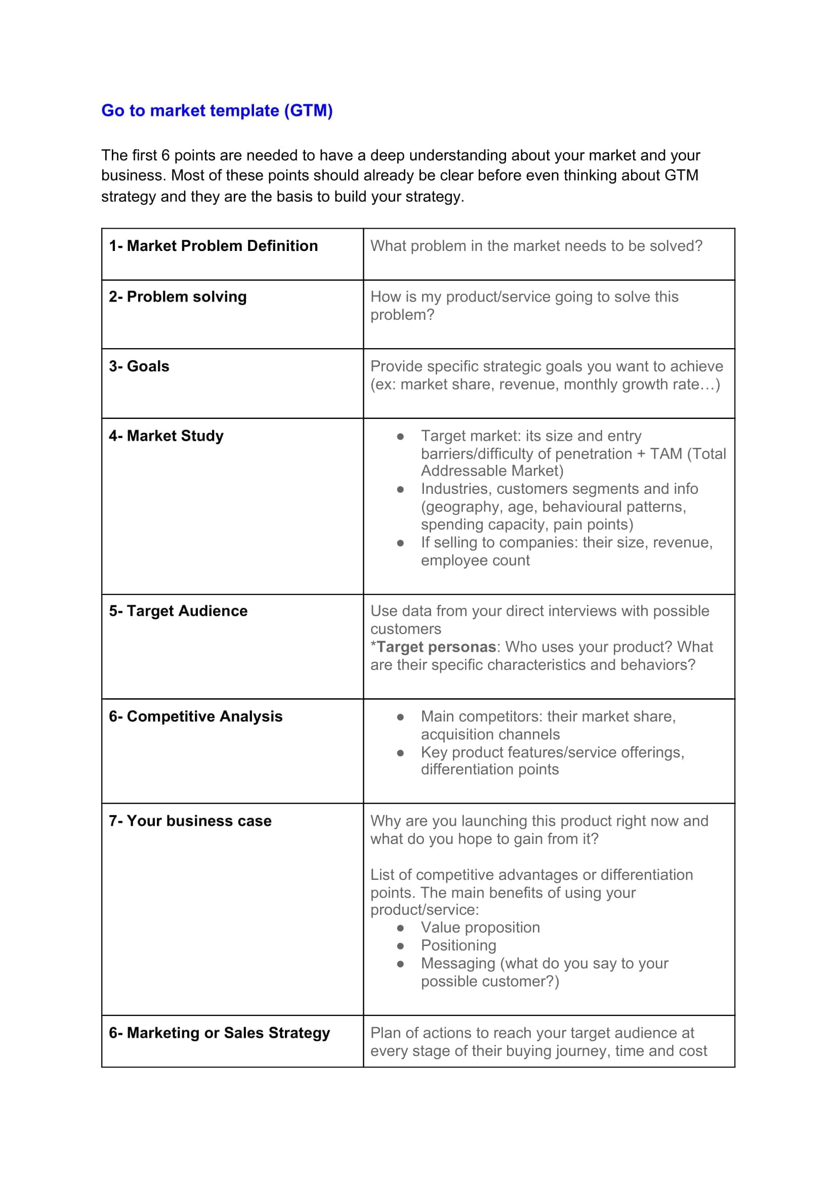 Go To Market Strategy Template Free Go To Market Strategy Template Free