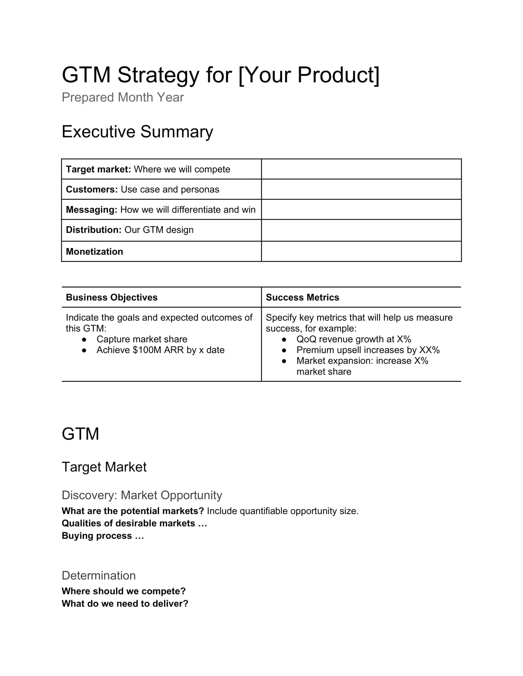 Go To Market Strategy Template Sample Go To Market Strategy Template Sample