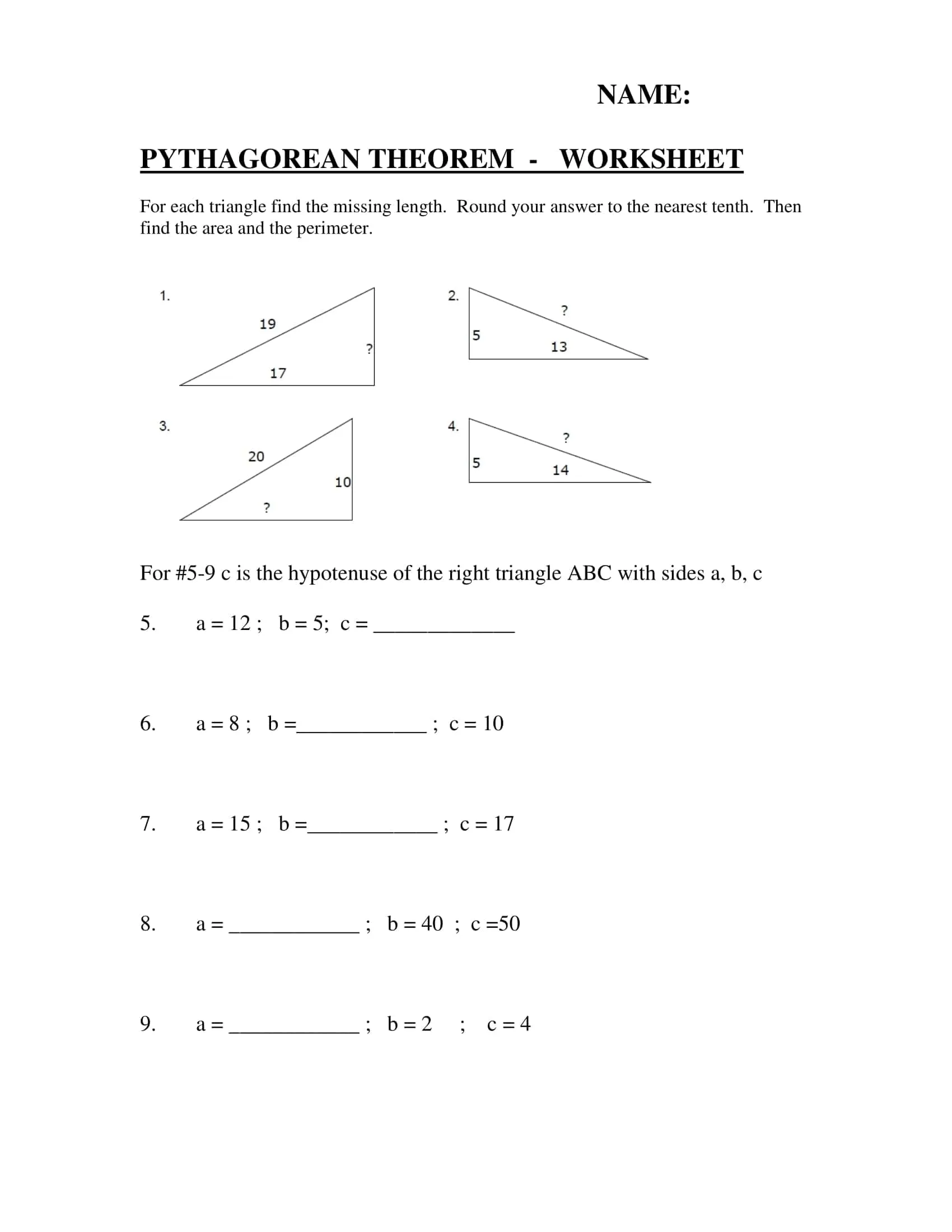 Printable Pythagorean Theorem Worksheets Printable Pythagorean Theorem Worksheets