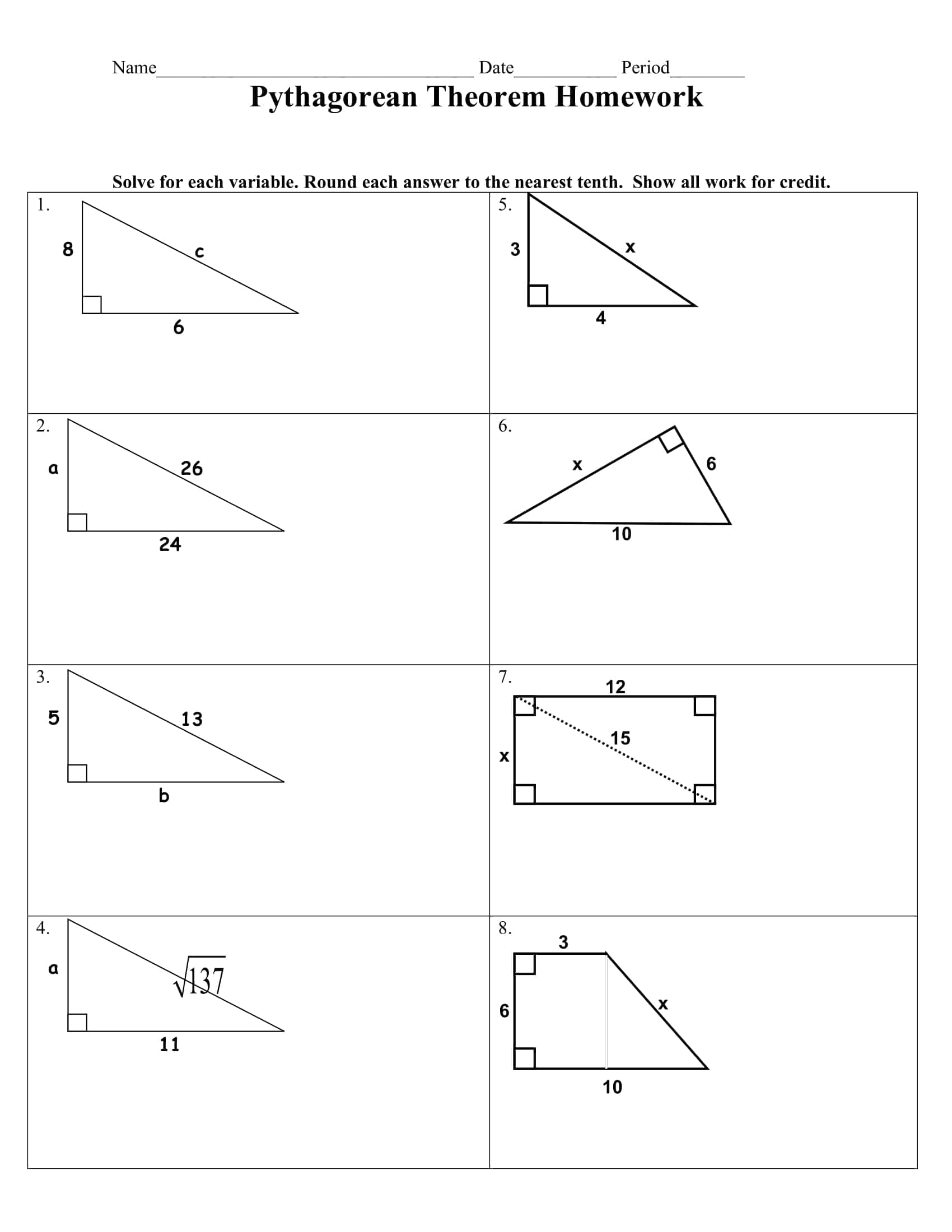 Pythagorean Theorem Worksheet Fillable Pythagorean Theorem Worksheet Fillable