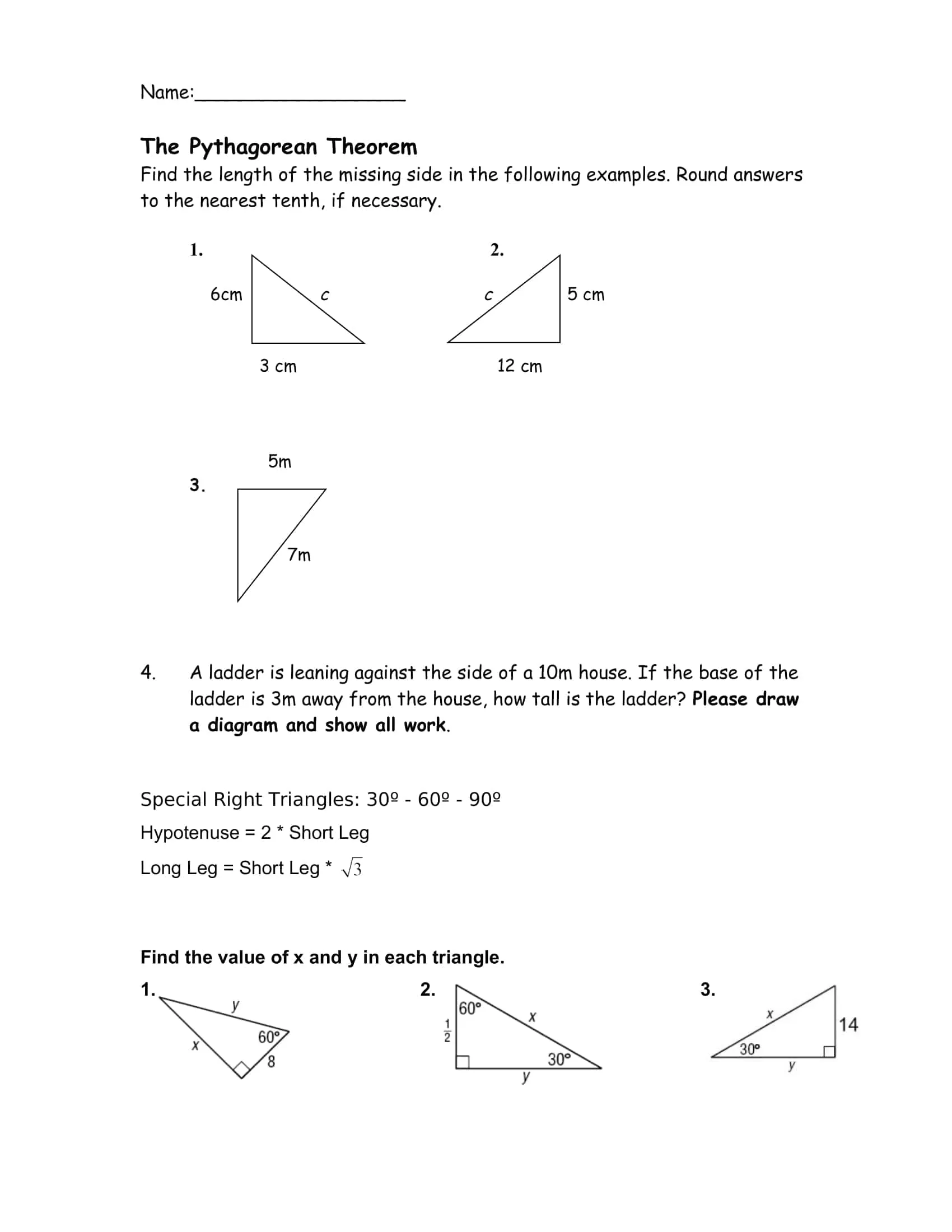 Pythagorean Theorem Worksheet Word Pythagorean Theorem Worksheet Word