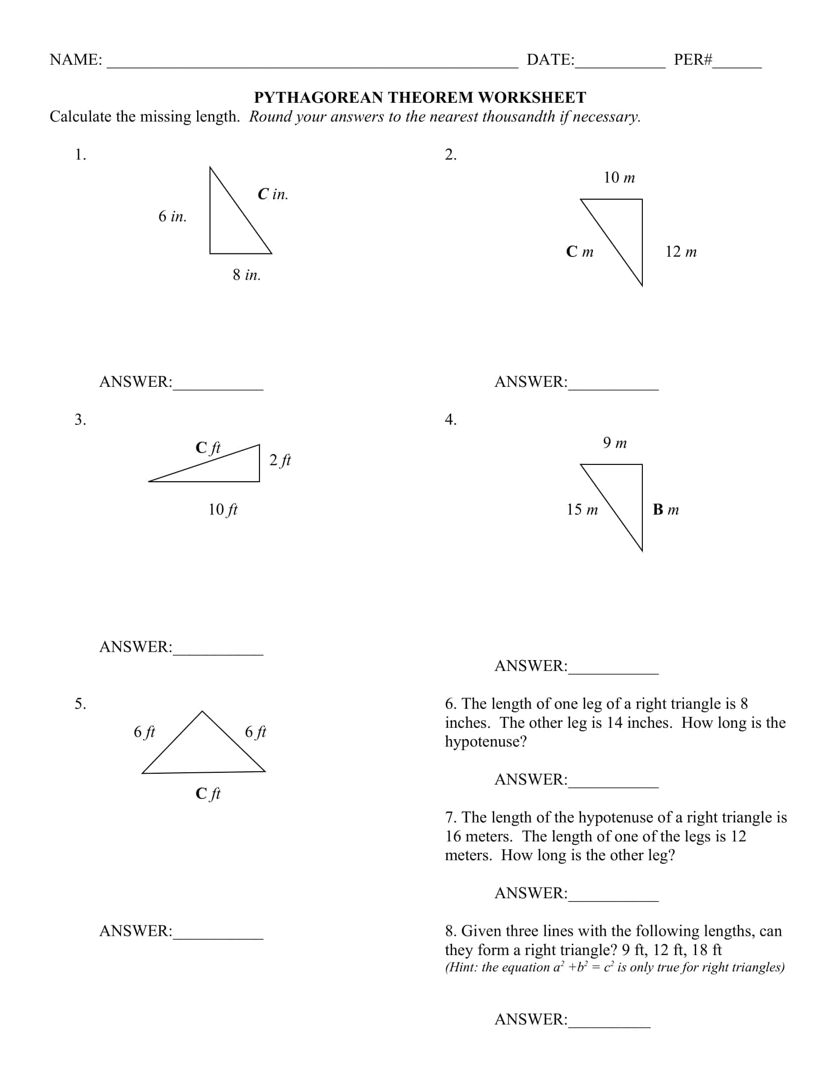 Pythagorean Theorem Worksheets Doc Pythagorean Theorem Worksheets Doc