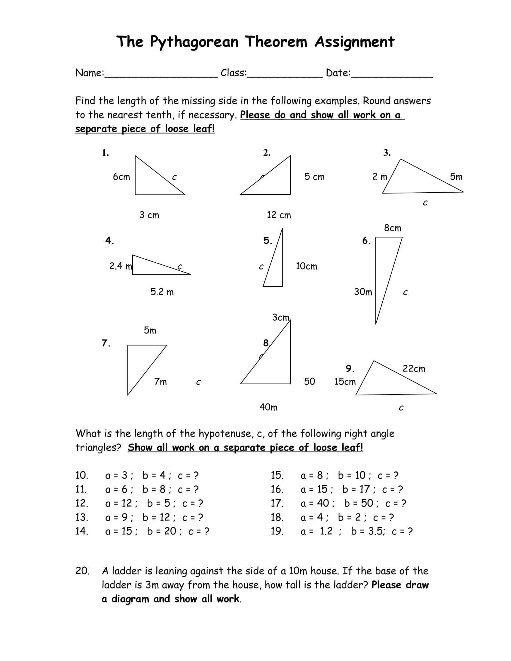 Pythagorean Theorem Worksheets Download Pythagorean Theorem Worksheets Download