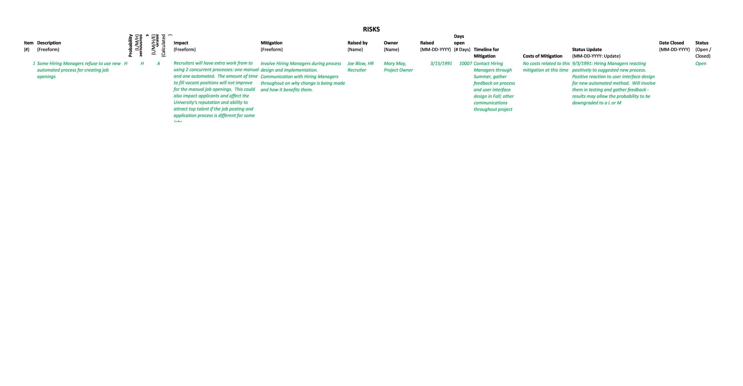 Raid Log Excel Template Raid Log Excel Template
