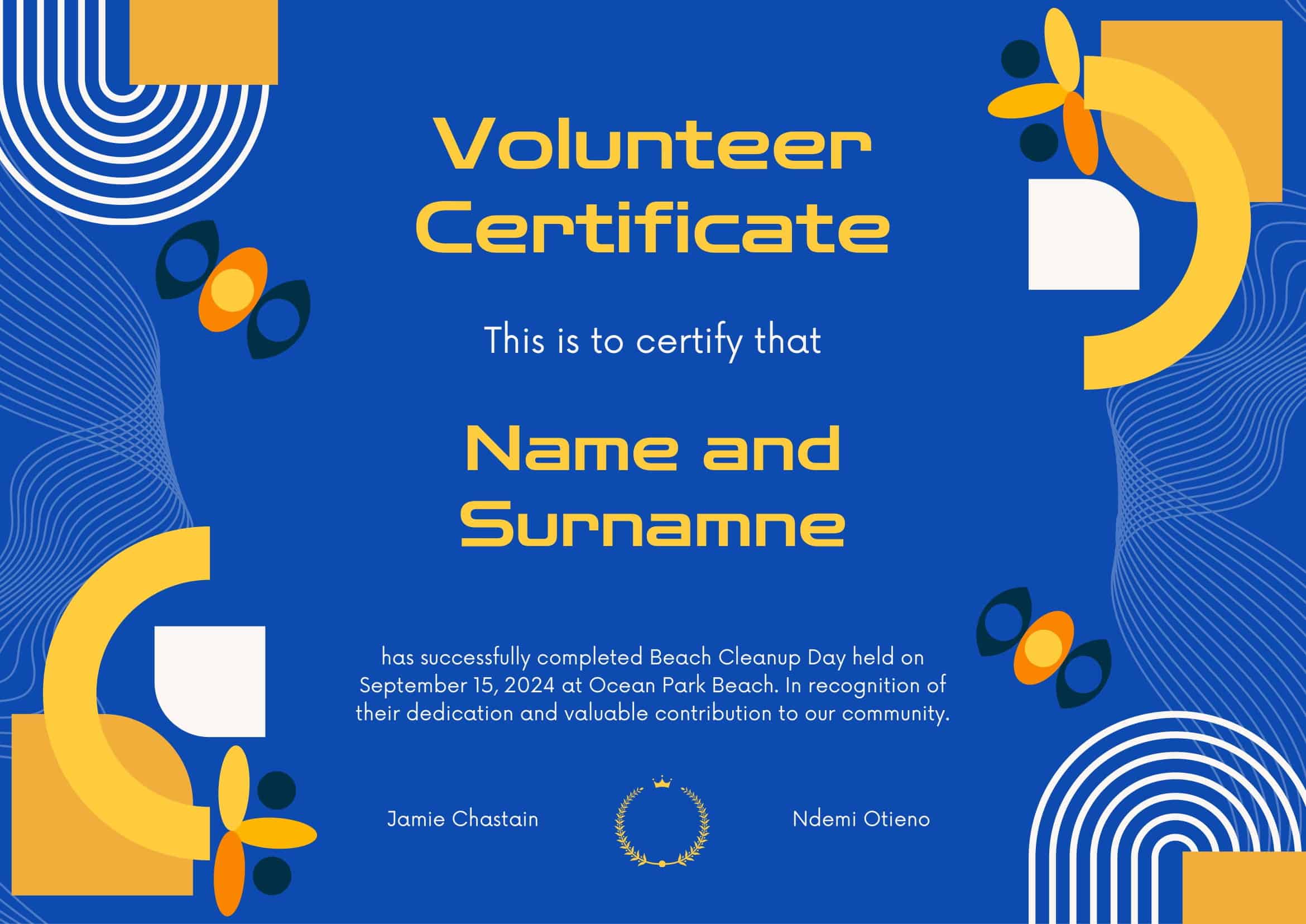 Sample Volunteer Certificate Sample Volunteer Certificate