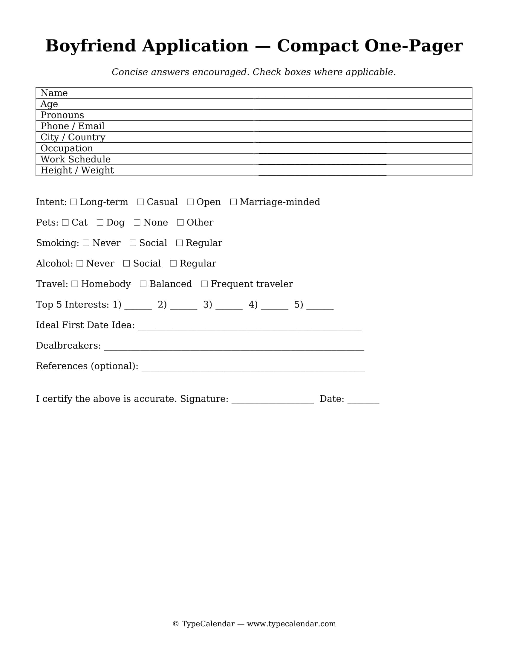 Simple Word Boyfriend Application Form Simple Word Boyfriend Application Form