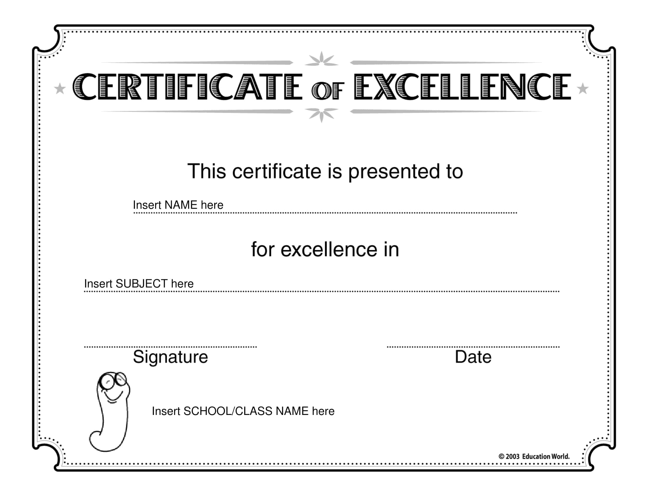 Word Certificate Of Excellence Word Certificate Of Excellence