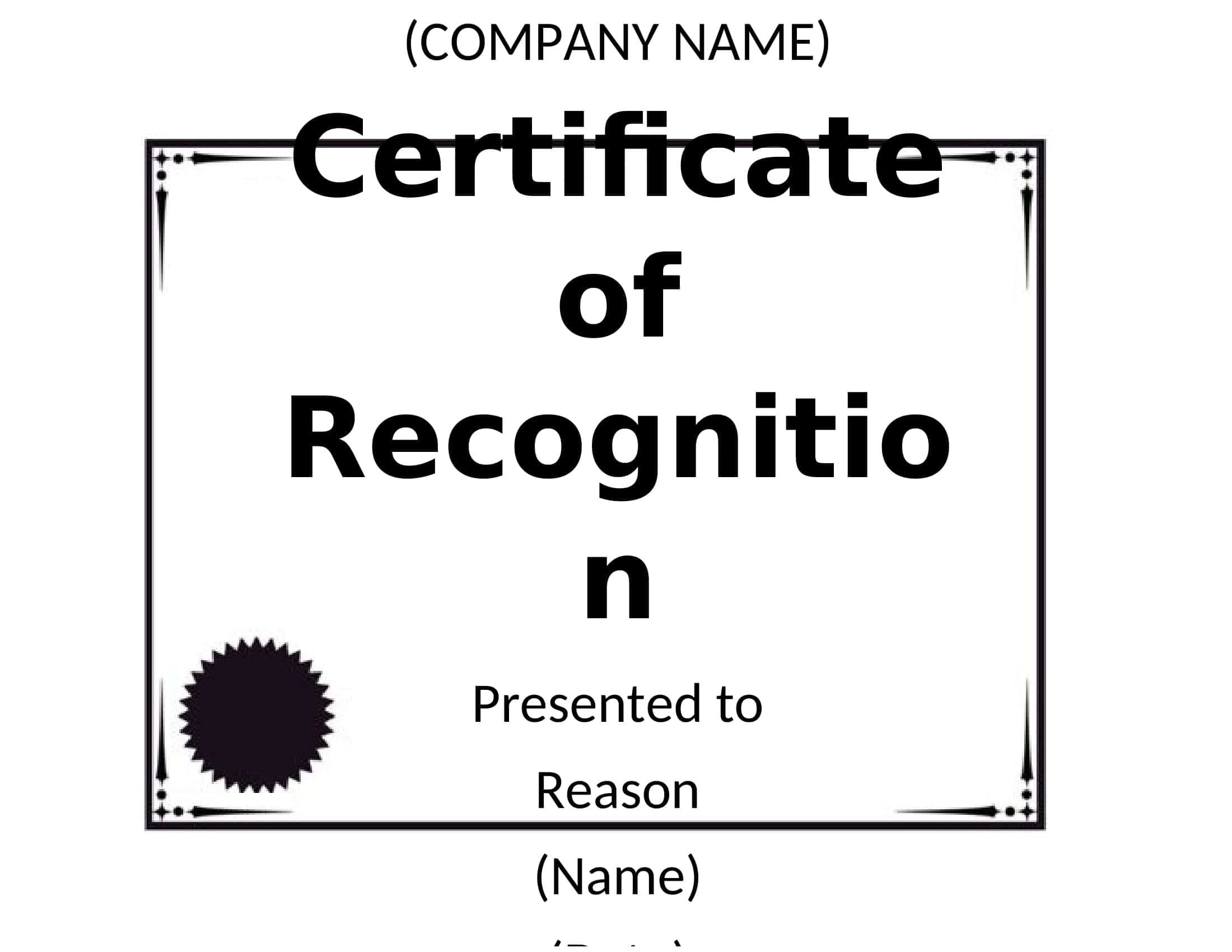 Word Certificate Of Recognition Word Certificate Of Recognition