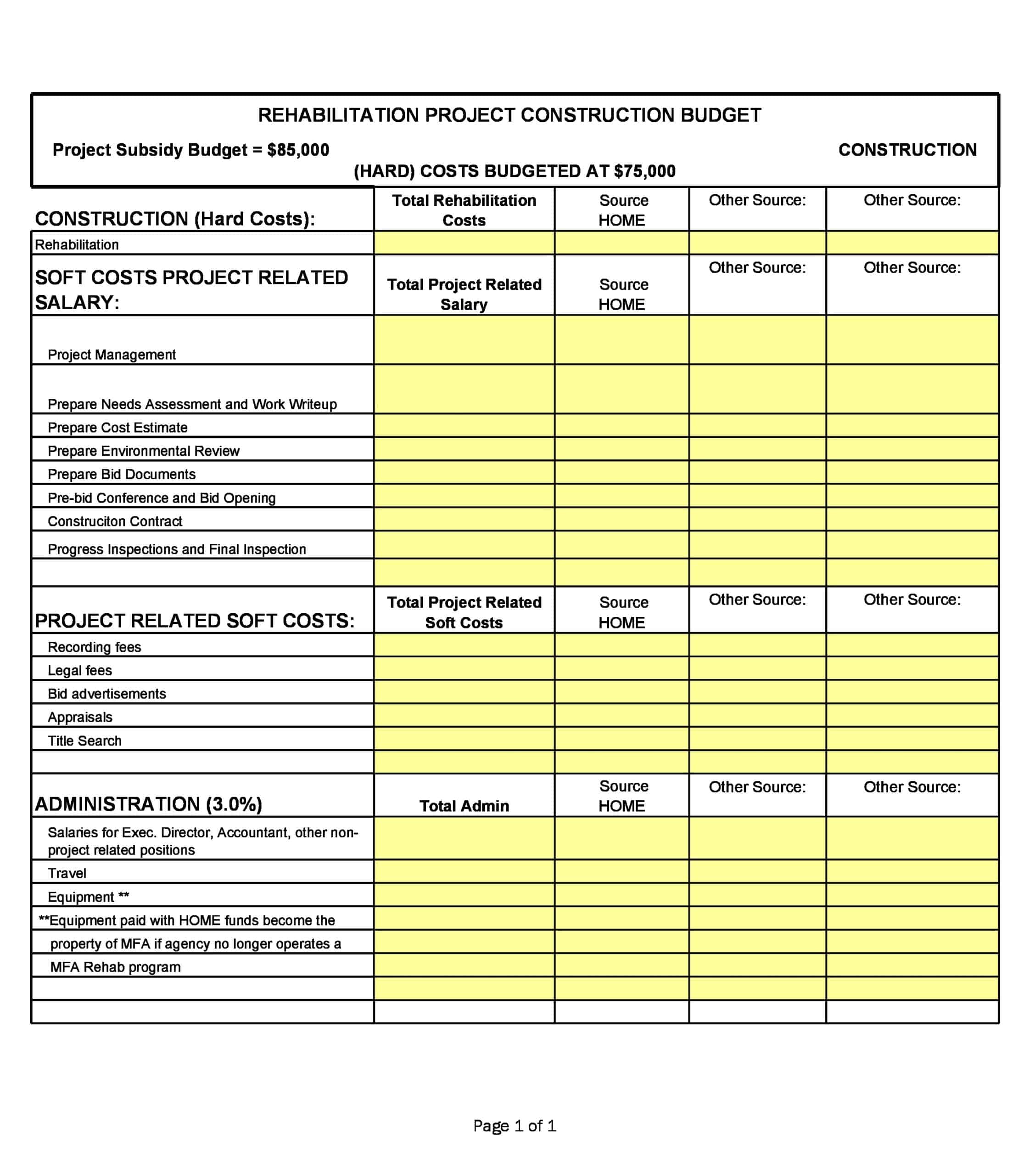 Word Construction Budget Word Construction Budget
