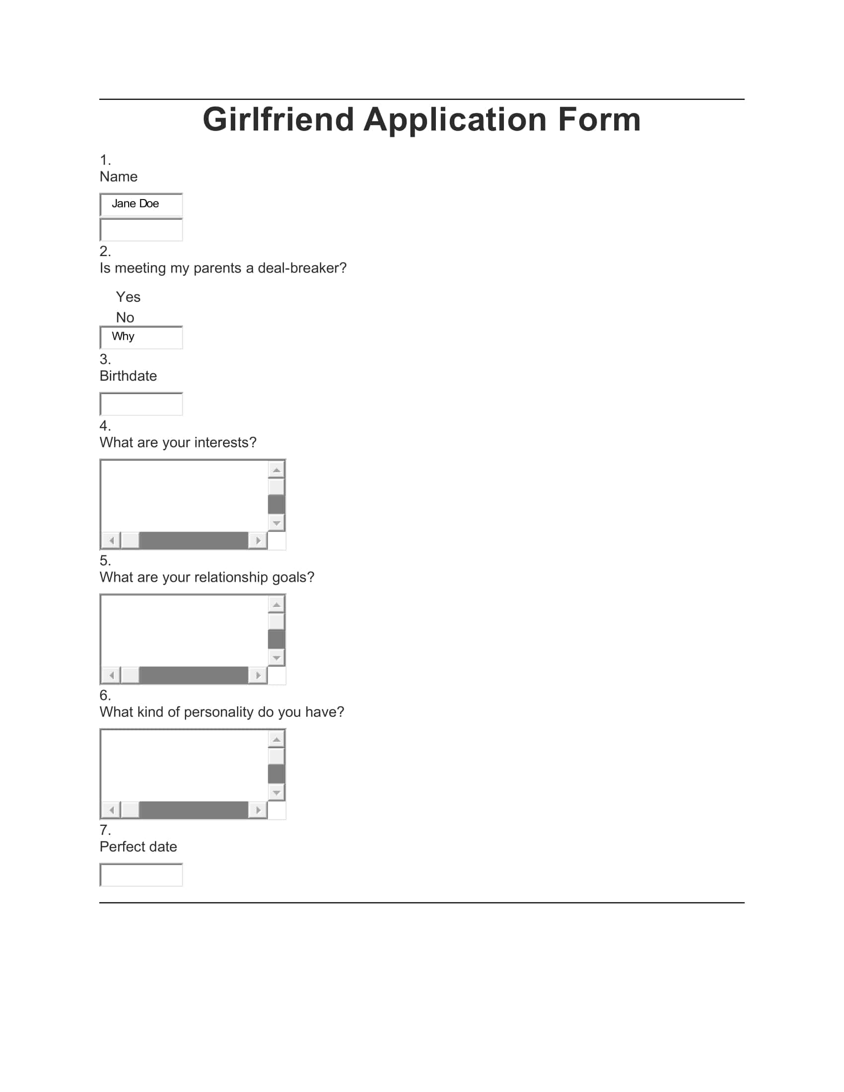 Word Girlfriend Application Form Word Girlfriend Application Form