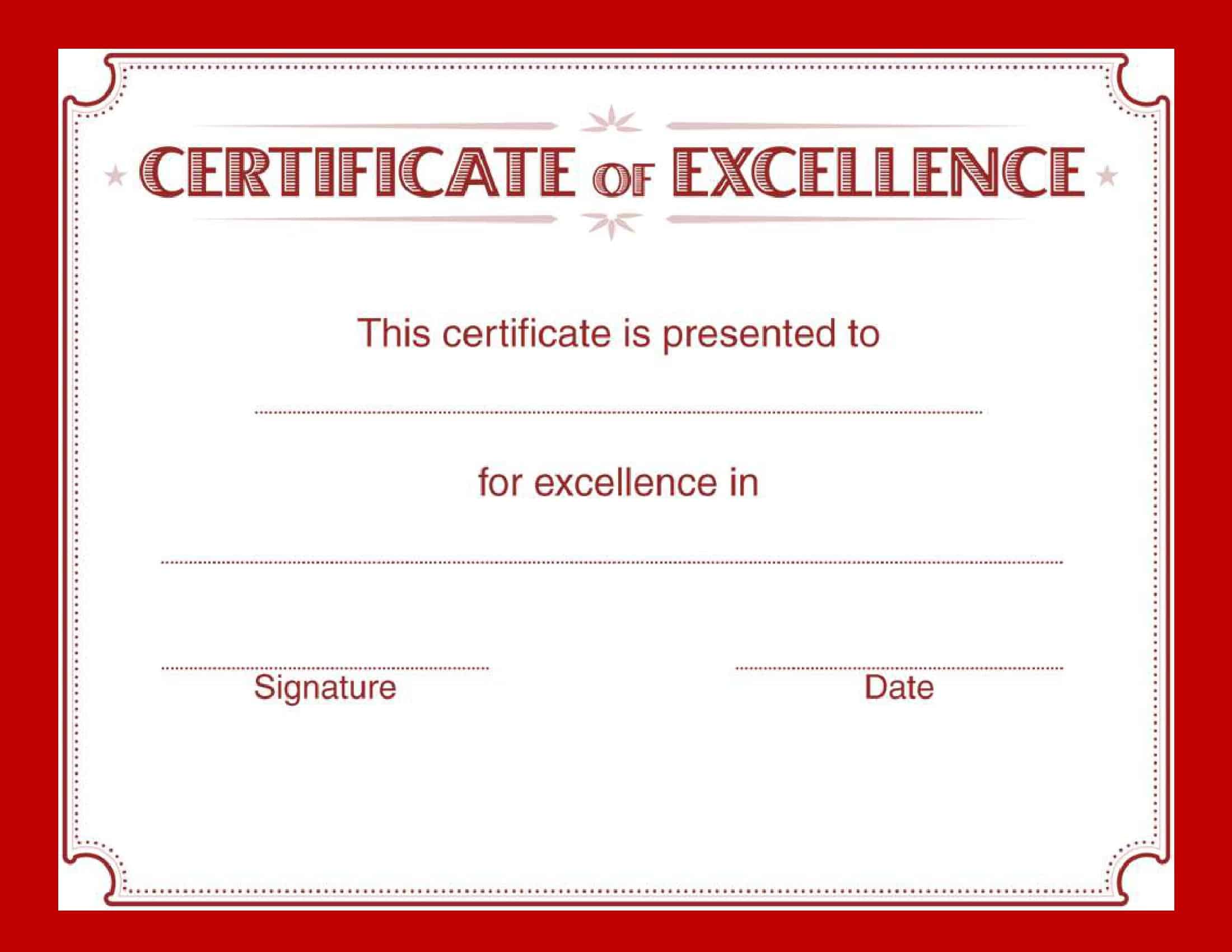 Word Template Certificate Of Excellence Word Template Certificate Of Excellence
