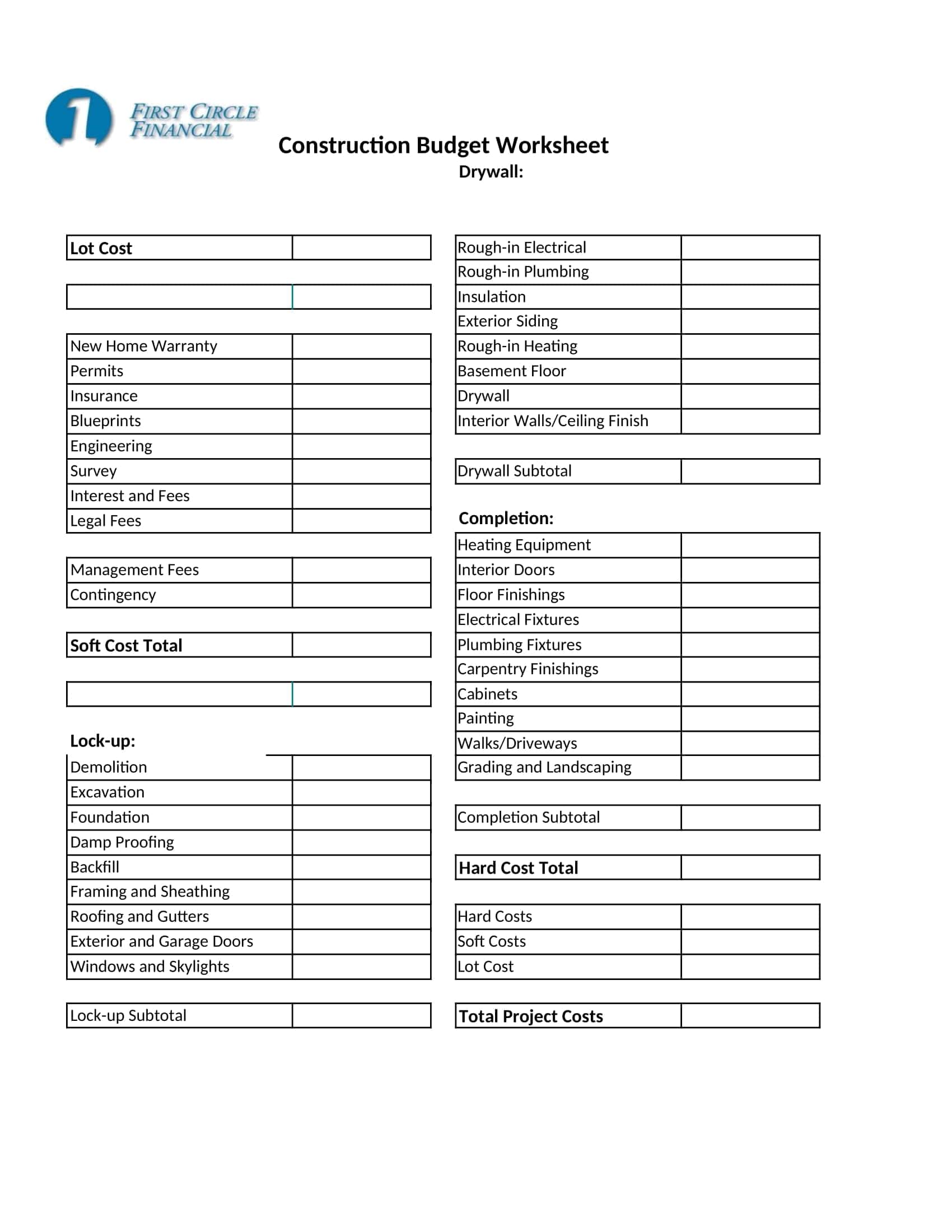 Word Template Construction Budget Word Template Construction Budget
