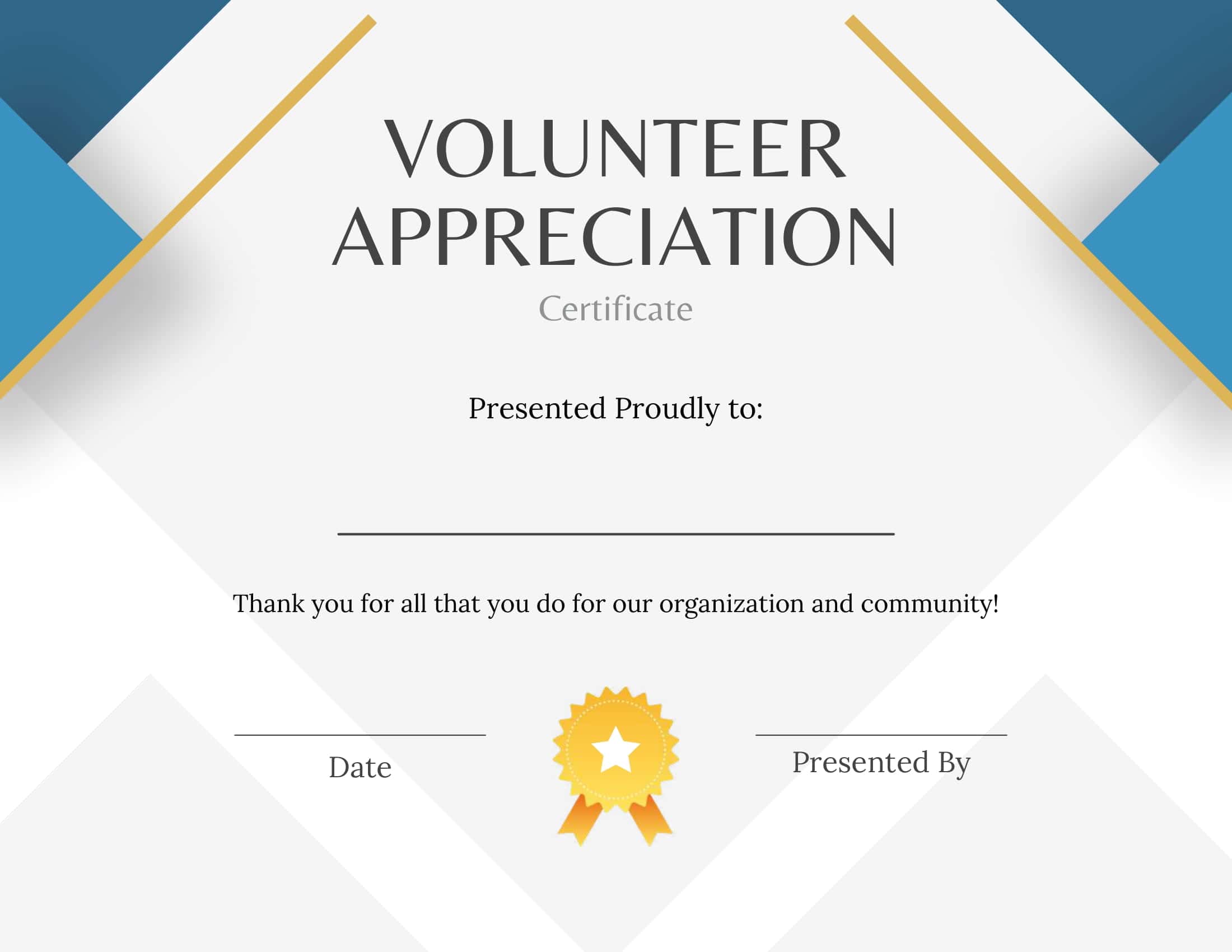 Word Template Volunteer Certificate Word Template Volunteer Certificate