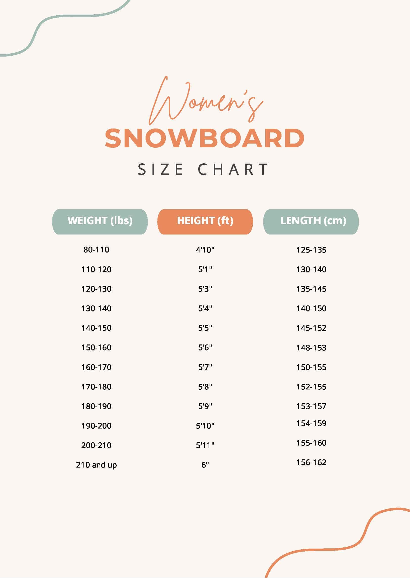 Download Word Snowboard Size Chart Download Word Snowboard Size Chart