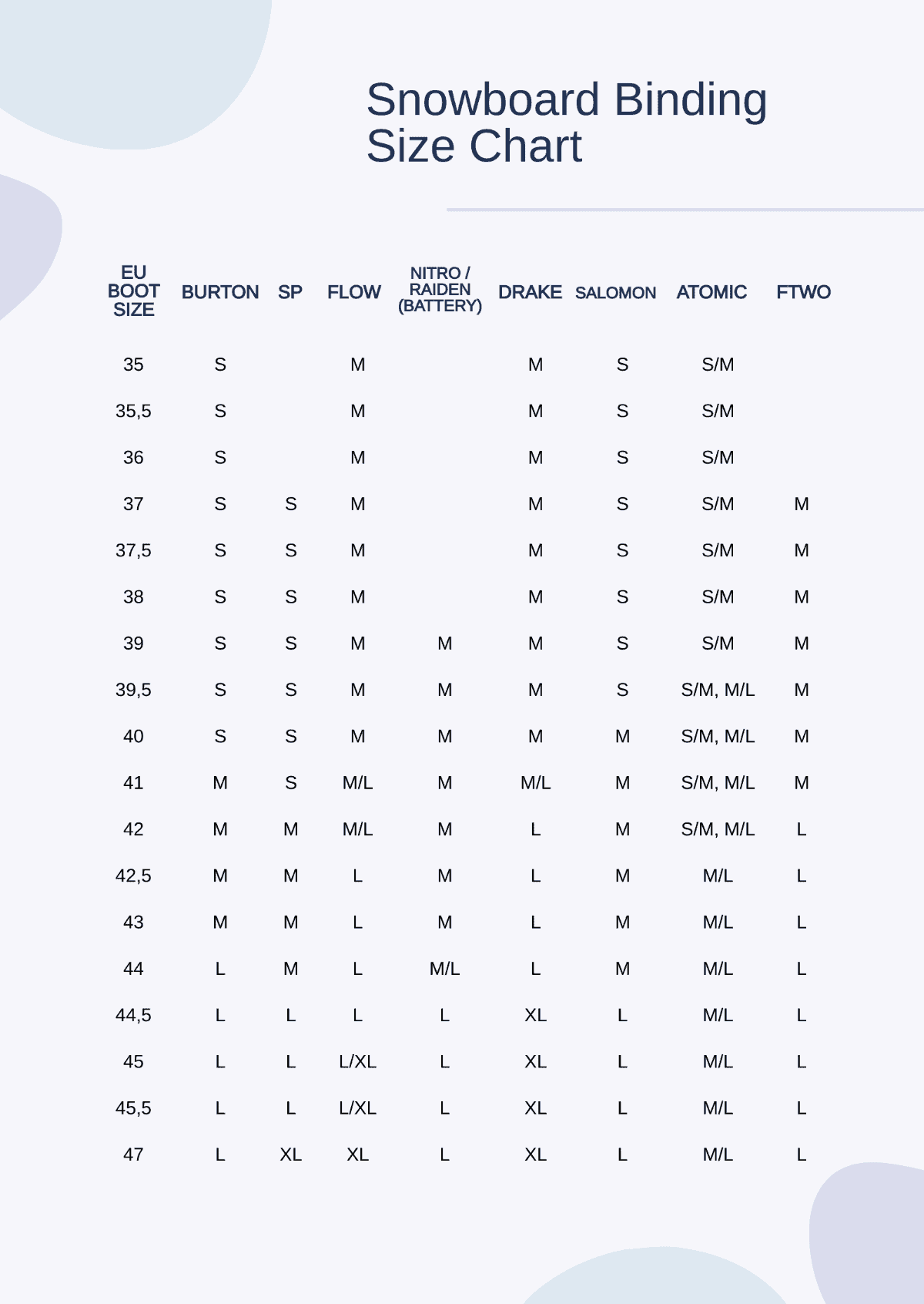Snowboard Size Chart Download PDF Snowboard Size Chart Download PDF