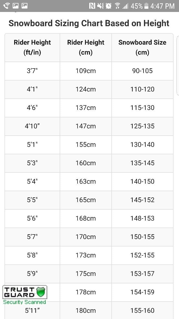 Snowboard Size Chart Printable Snowboard Size Chart Printable