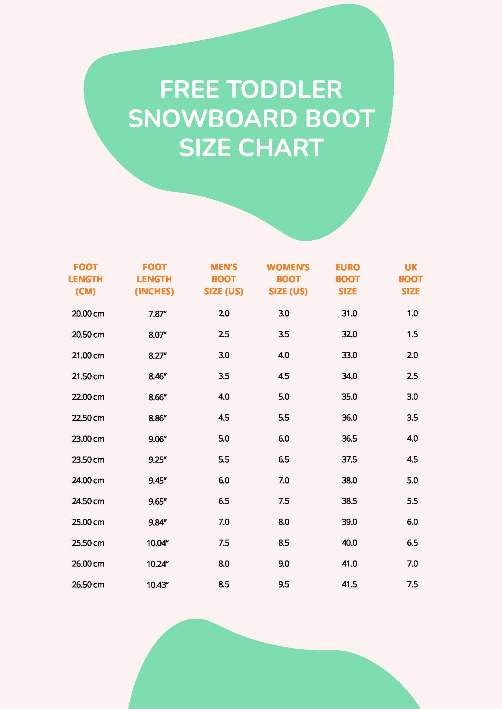 Snowboard Size Chart Word Snowboard Size Chart Word