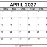 April 2027 Calendars 3 April 2027 Calendar