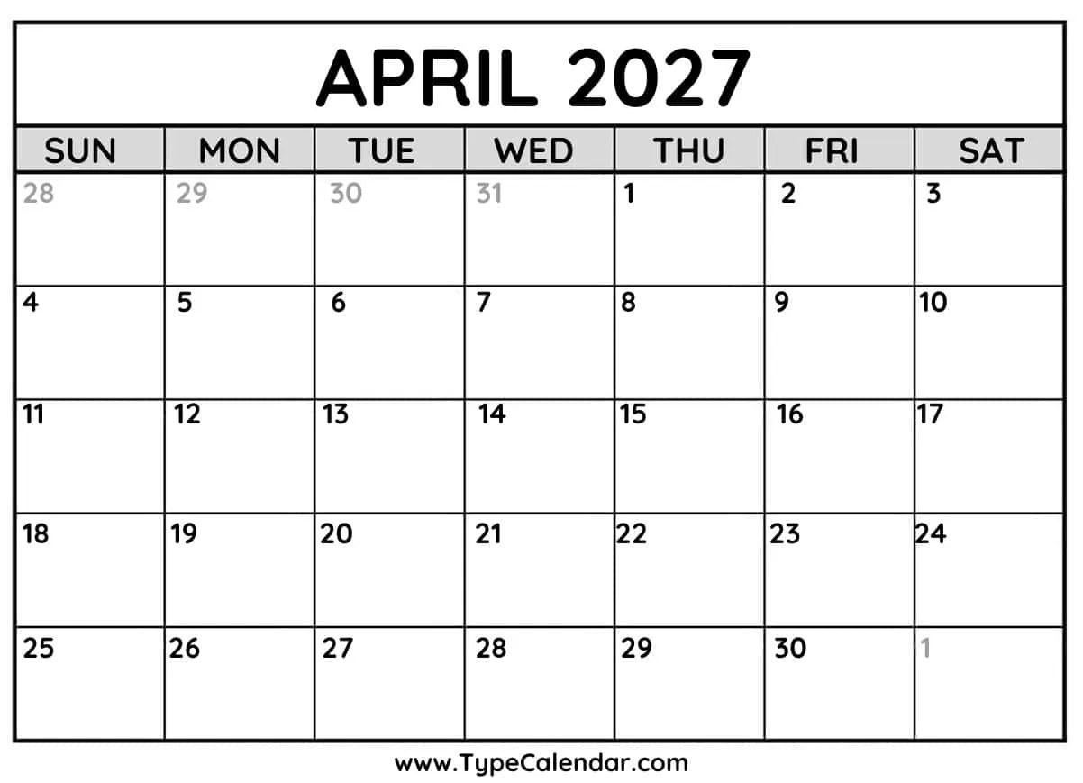 April 2027 Calendar April 2027 Calendar