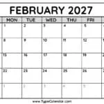February 2027 Calendars 1 February 2027 Calendar